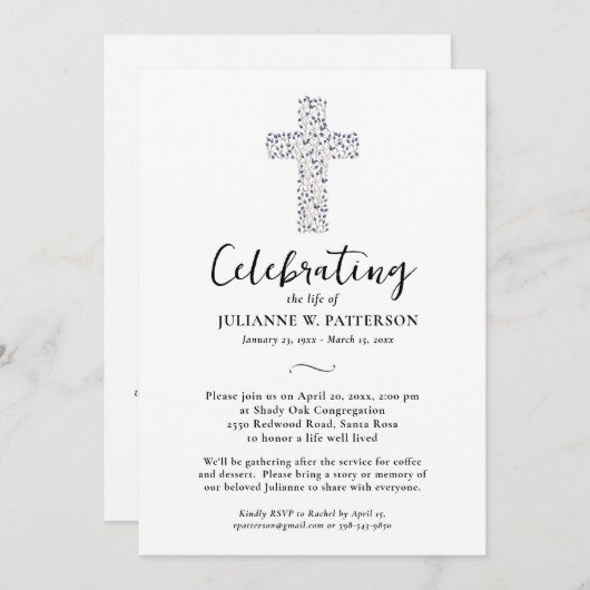 Viering van het leven, Botanisch Kruis, Begrafenis Kaart (Voorkant / Achterkant)