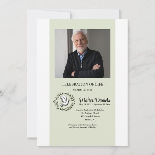 Viering van het leven Dove foto uitnodiging (Voorkant)