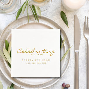 Viering van het leven Elegant Gold Script Funeral Servet