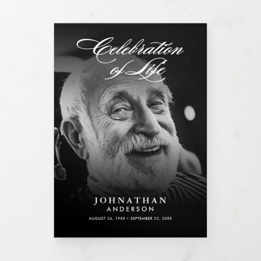 Viering van het leven Elegant Script Foto Begrafen Drieluik Programma (Cover)