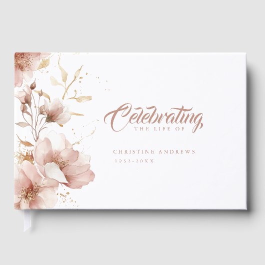 "Viering van het leven" Elegante Bloemenbegrafenis Gastenboek (Voorkant)