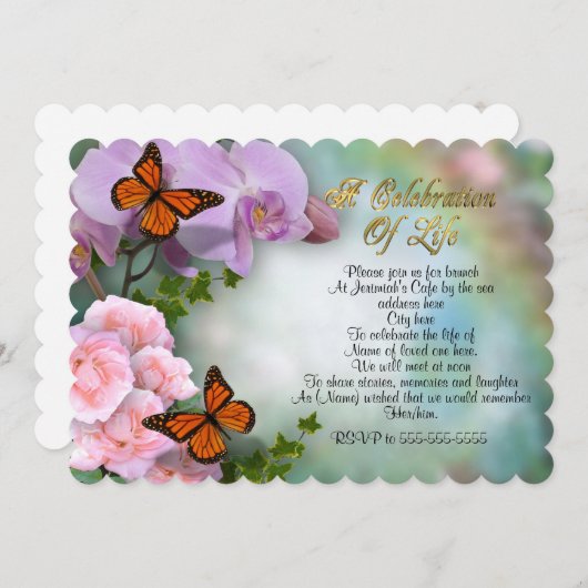 Viering van het leven Evite vlinders Kaart (Voorkant / Achterkant)