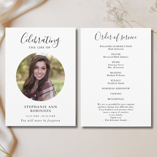 Viering van het Leven Foto Orde van de Dienst Programma