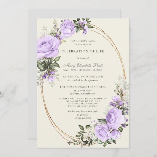 Viering van het leven Funeral Blush Paarse Floral Kaart (Voorkant / Achterkant)