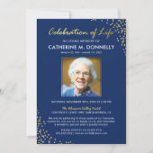 Viering van het leven | Funeral Memorial Blue Gold Kaart (Voorkant)