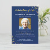 Viering van het leven | Funeral Memorial Blue Gold Kaart (Staand voorkant)