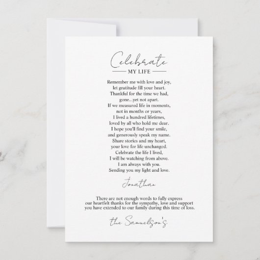 Viering van het leven Goud Dank u + GEDICHT Kaart (Achterkant)