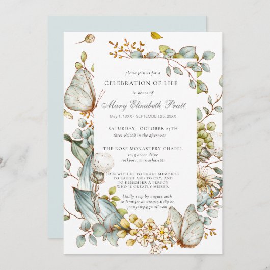 Viering van het leven in een blauw botanisch blauw kaart (Voorkant / Achterkant)