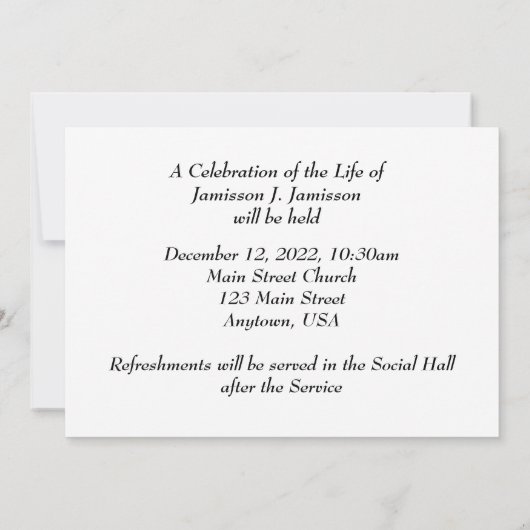 Viering van het leven Memorial Service Winter Tree Kaart (Achterkant)