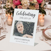 Viering van het leven met fotogedenkteken reclamebord met voetstuk