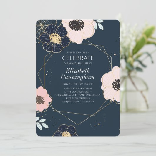 Viering van het leven Modern Emboss Bloemen Geomet Kaart (Staand voorkant)