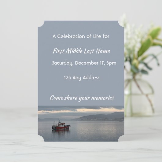 Viering van het leven Nodig Vissen Boat Fisherman Kaart (Staand voorkant)