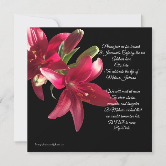 Viering van het leven Uitnodiging Aziatische Lelie (Achterkant)