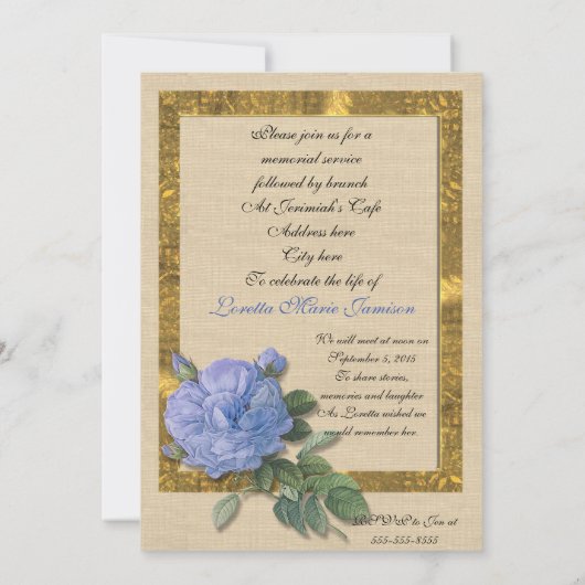 Viering van het leven Uitnodiging blauw roos (Achterkant)