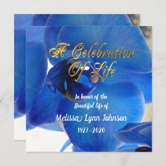 Viering van het leven Uitnodiging Blauwe orchidee (Voorkant / Achterkant)