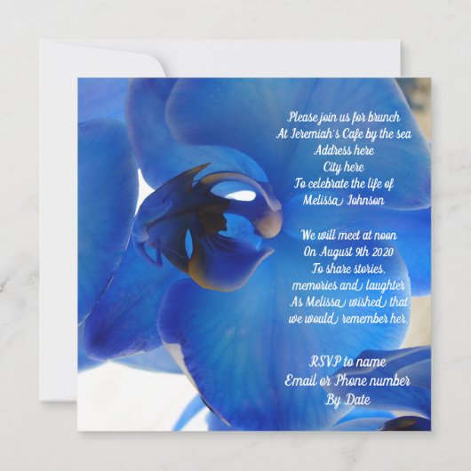 Viering van het leven Uitnodiging Blauwe orchidee (Achterkant)