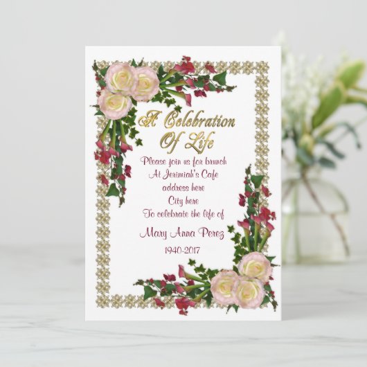 Viering van het leven Uitnodiging bloemenfeest lij (Staand voorkant)