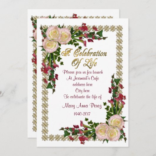 Viering van het leven Uitnodiging bloemenfeest lij (Voorkant / Achterkant)