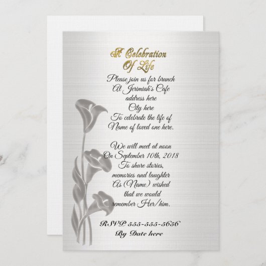 Viering van het leven Uitnodiging Calla lilies (Voorkant / Achterkant)