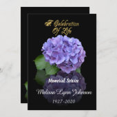 Viering van het leven Uitnodiging Hortensia op zwa (Voorkant / Achterkant)