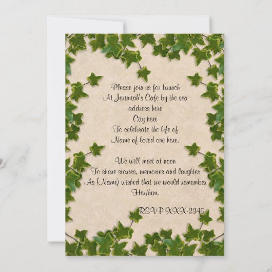 Viering van het leven Uitnodiging Ivy (Achterkant)