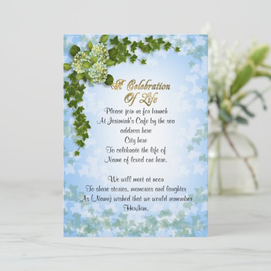 Viering van het leven Uitnodiging klimop en bloeme (Staand voorkant)