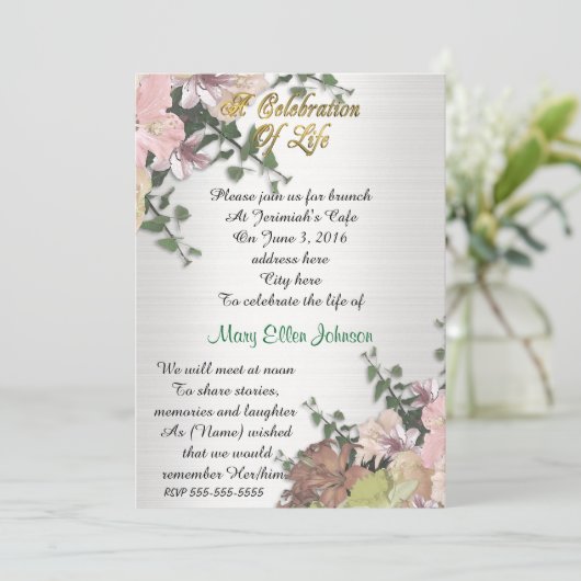 Viering van het leven Uitnodiging Lente Bloemen (Staand voorkant)