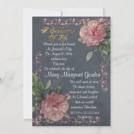 Viering van het leven Uitnodiging  rozen (Voorkant)