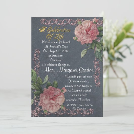 Viering van het leven Uitnodiging  rozen (Staand voorkant)