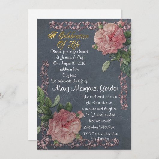 Viering van het leven Uitnodiging  rozen (Voorkant / Achterkant)