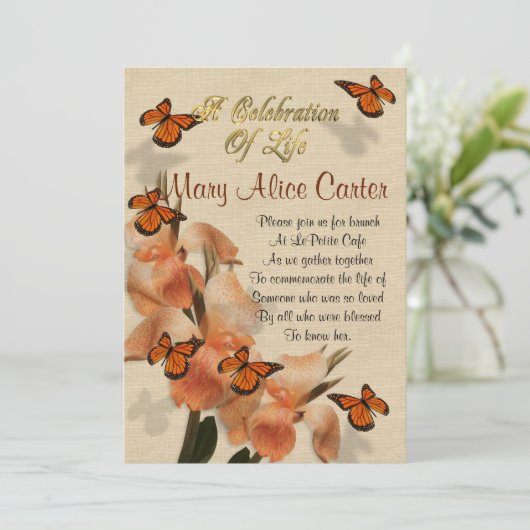Viering van het leven Uitnodiging vlinders (Staand voorkant)