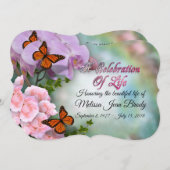 Viering van het leven Uitnodiging vlinders orchide (Voorkant / Achterkant)
