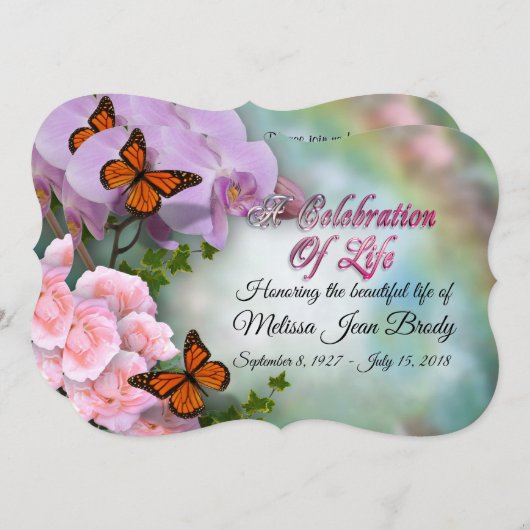 Viering van het leven Uitnodiging vlinders orchide (Voorkant / Achterkant)