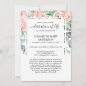 Viering van het Leven Uitvaart Memorial Pink Blush Kaart (Voorkant)