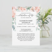 Viering van het Leven Uitvaart Memorial Pink Blush Kaart (Staand voorkant)