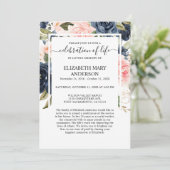 Viering van het Leven Uitvaart Memorial Pink Navy Kaart (Staand voorkant)