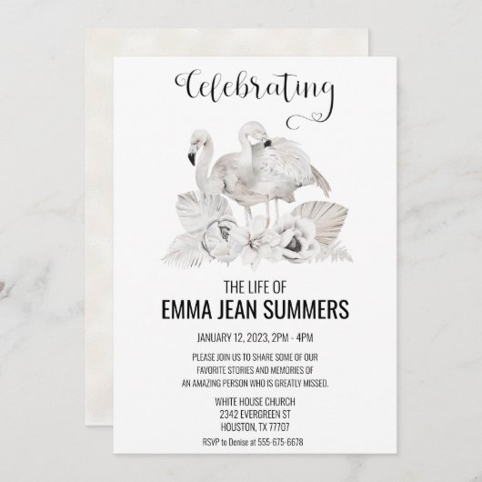 Viering van het leven White Flamingo Boho Tropical Kaart (Voorkant / Achterkant)