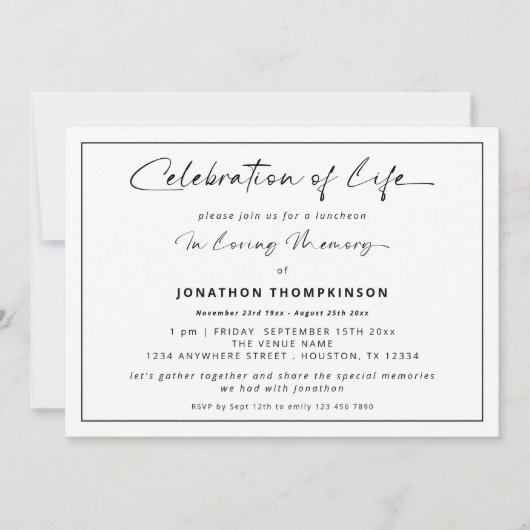 Viering van het leven zwarte grens begrafenis kaart (Voorkant)