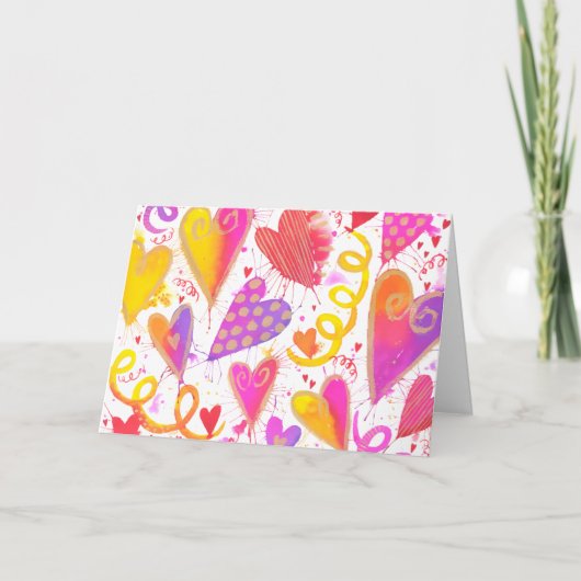 Viering van liefde waterverf harten kaart (Voorkant)