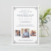 Viering van Life Funeral Black White 3 Foto Kaart (Staand voorkant)