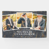 Viering van Life Modern Dark Marble Three Photo Spandoek (Horizontaal)