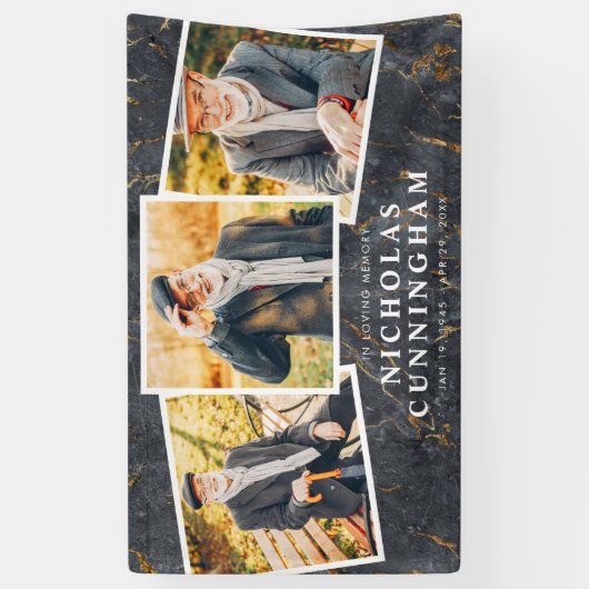 Viering van Life Modern Dark Marble Three Photo Spandoek (Verticaal)