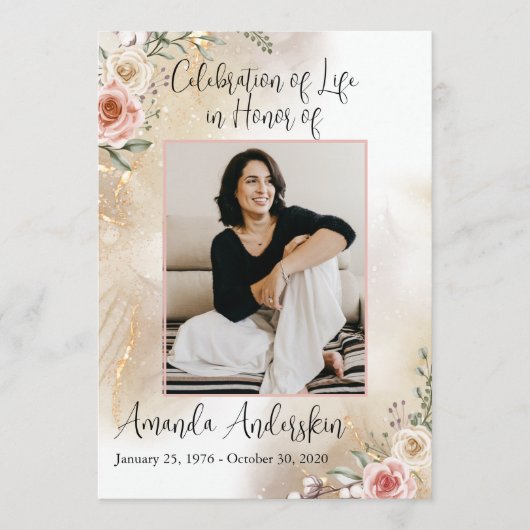 Viering van Life Peach & Gold Order of Service Programma (Voorkant)