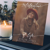 Viering van Life Script begrafenisfoto | Zwart Reclamebord Met Voetstuk