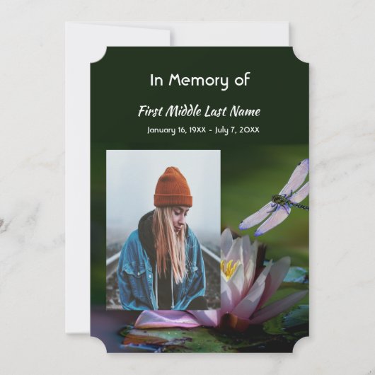 Viering van Life Service Dragonfly Lotus Flower Kaart (Voorkant)