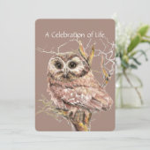 Viering van Life Service Owl Bird Waterverf Kaart (Staand voorkant)
