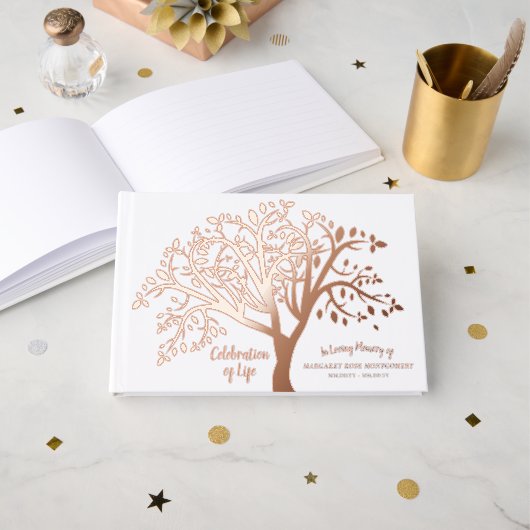 Viering van Life Tree Modern Script Gastenboek (Voorkant open)