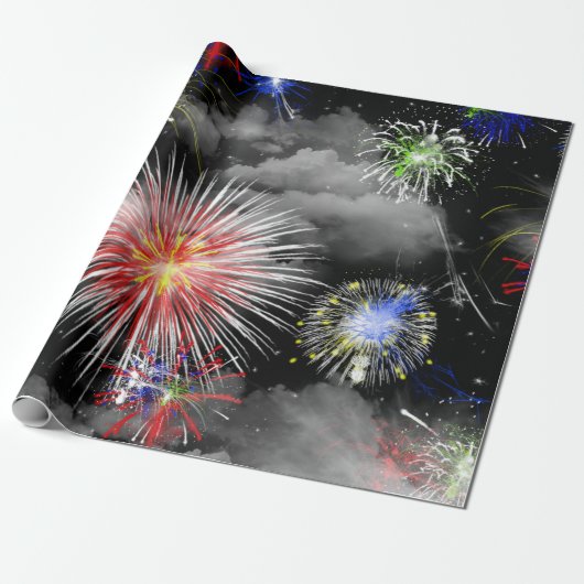 viering van vuurwerk en wolken cadeaupapier (Uitgerold)