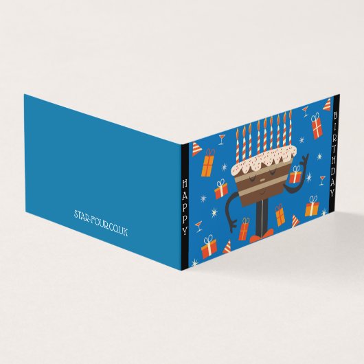 Viering verjaardagsmuffin - blauw kaart (Buitenkant)