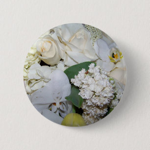 Viering, witte rozen & orchies_ ronde button 5,7 cm